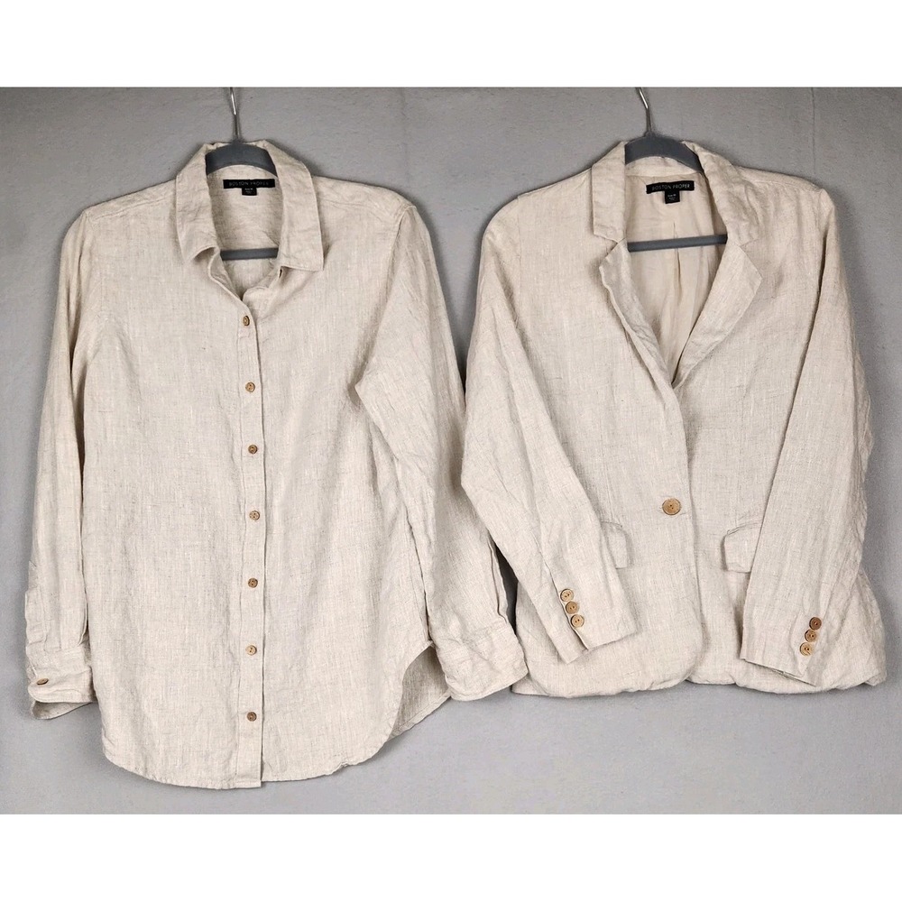 Boston Proper Blazer Womens 10 Linen One Button Pockets‎ Lightweight Jacket